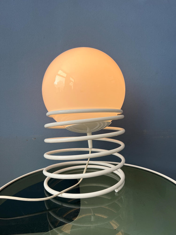 Large Mid Century Opaline Milk Glass Spiral Table Lamp