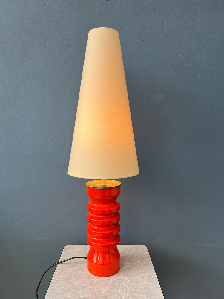 Large Red Space Age Flower Ceramic Mid Century Table Lamp
