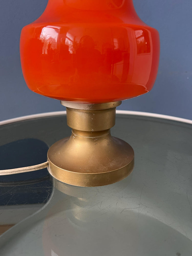 Small Mid Century Orange Glass Table Lamp