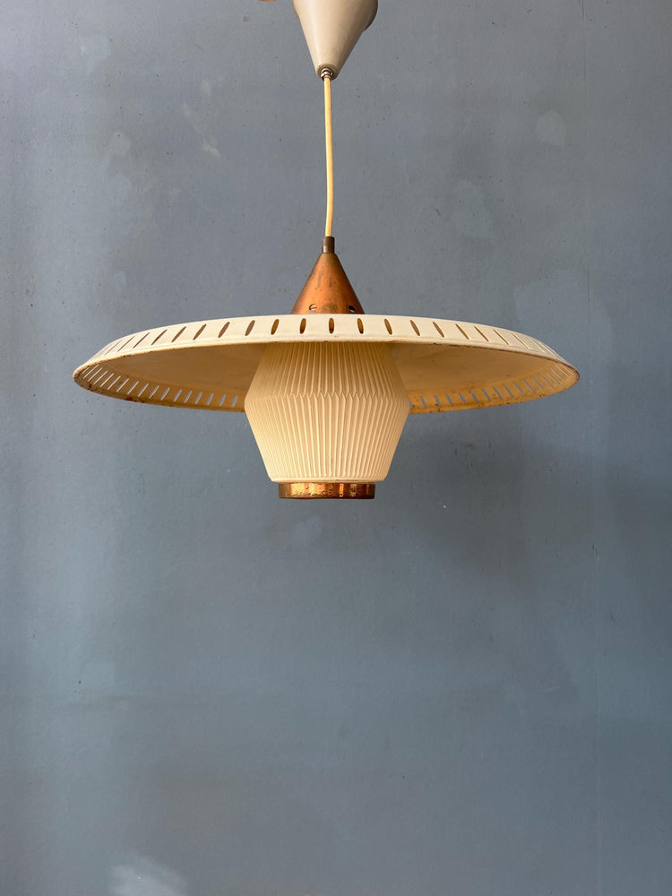 Vintage Louis Kalff Enamel Opaline Glass Pendant Lamp