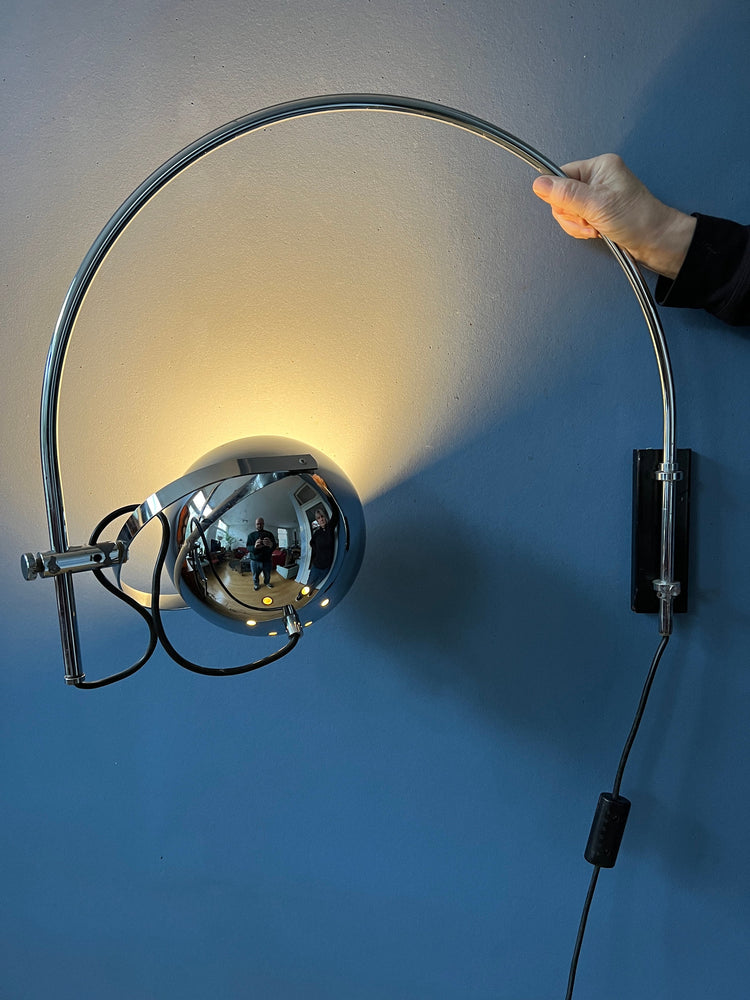 Mid Century Chrome Herda Eyeball Wall Light | Space Age Arc Lamp | 70s Light Fixture
