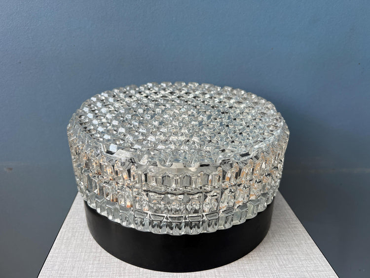 Mid Century Patterned Glass Flush Mount Ceiling Lamp