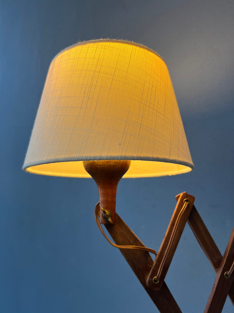 Mid Century Wooden Scissor Wall Lamp with Beige Shade