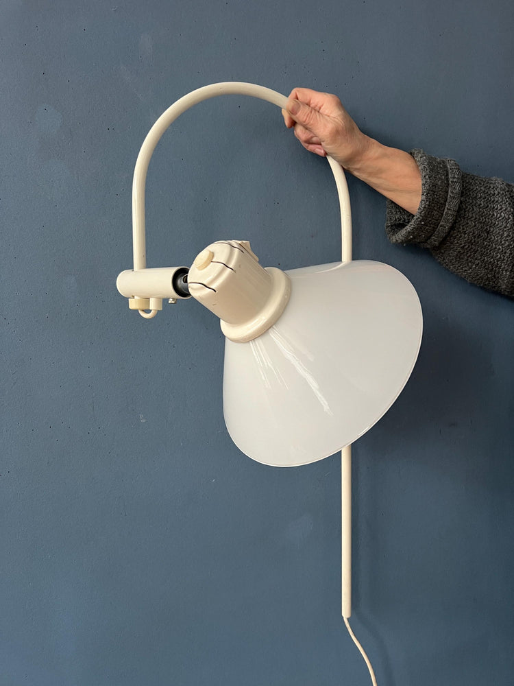 White Mid Century Anvia Arc Wall Lamp with Opaline Glass Shade