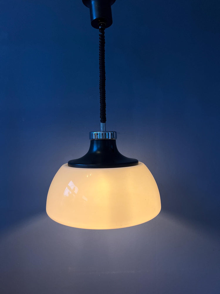 Mid Century Plexiglass Massive Space Age Pendant Lamp with White Acrylic Shade