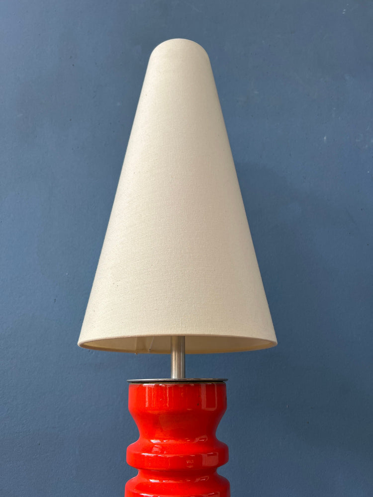 Large Red Space Age Flower Ceramic Mid Century Table Lamp