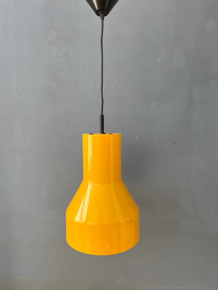 Yellow Metal Industrial Shaped Space Age Pendant Light