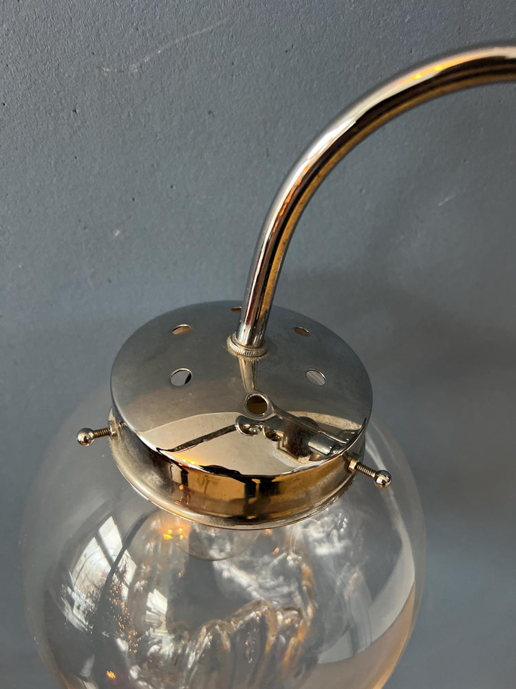 Vintage Clear Glass Murano Chandelier With Chrome Frame