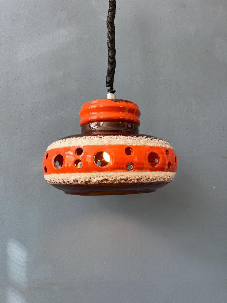 Orange Mid Century West Germany Ceramic Pendant Lamp
