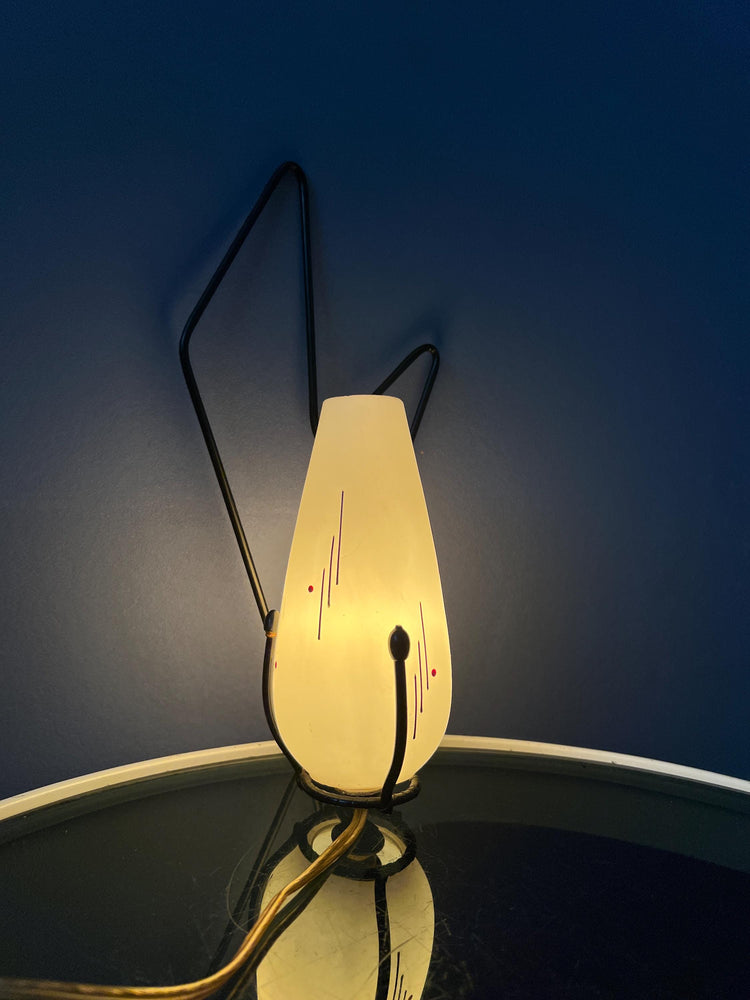 Mid Century Philips Opaline Glass Sconce Wall Lamp with Black Frame