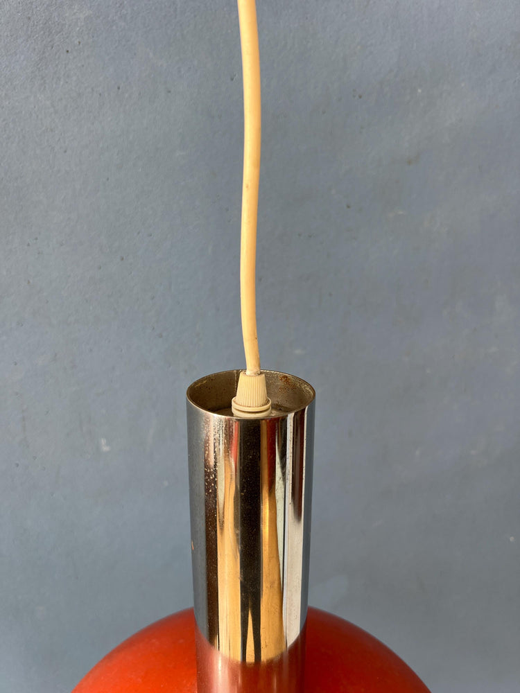 Small Red and Chrome Space Age Pendant Lamp