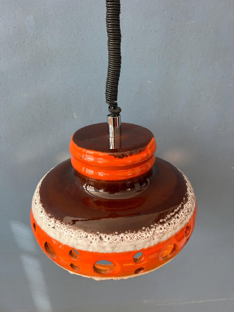 Orange Mid Century West Germany Ceramic Pendant Lamp
