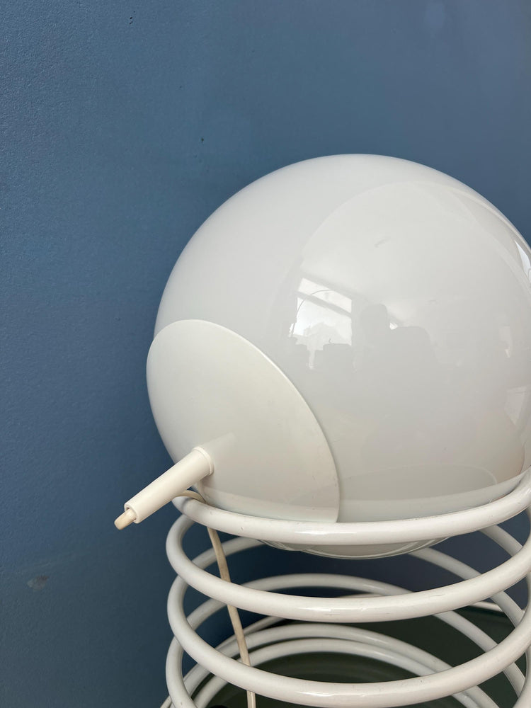 Large Mid Century Opaline Milk Glass Spiral Table Lamp