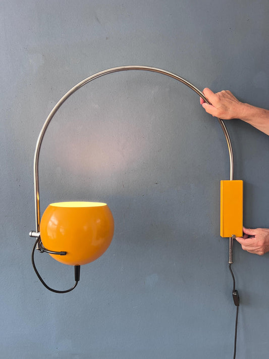 Vintage Yellow Herda Mid Century Arc Eyeball Wall Lamp