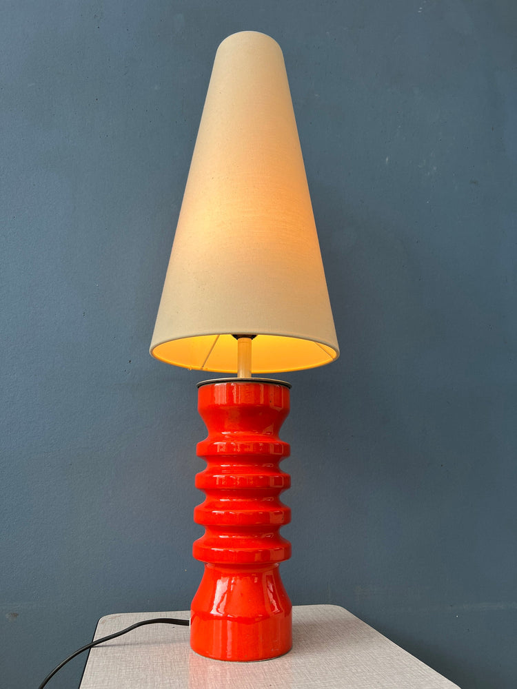 Large Red Space Age Flower Ceramic Mid Century Table Lamp