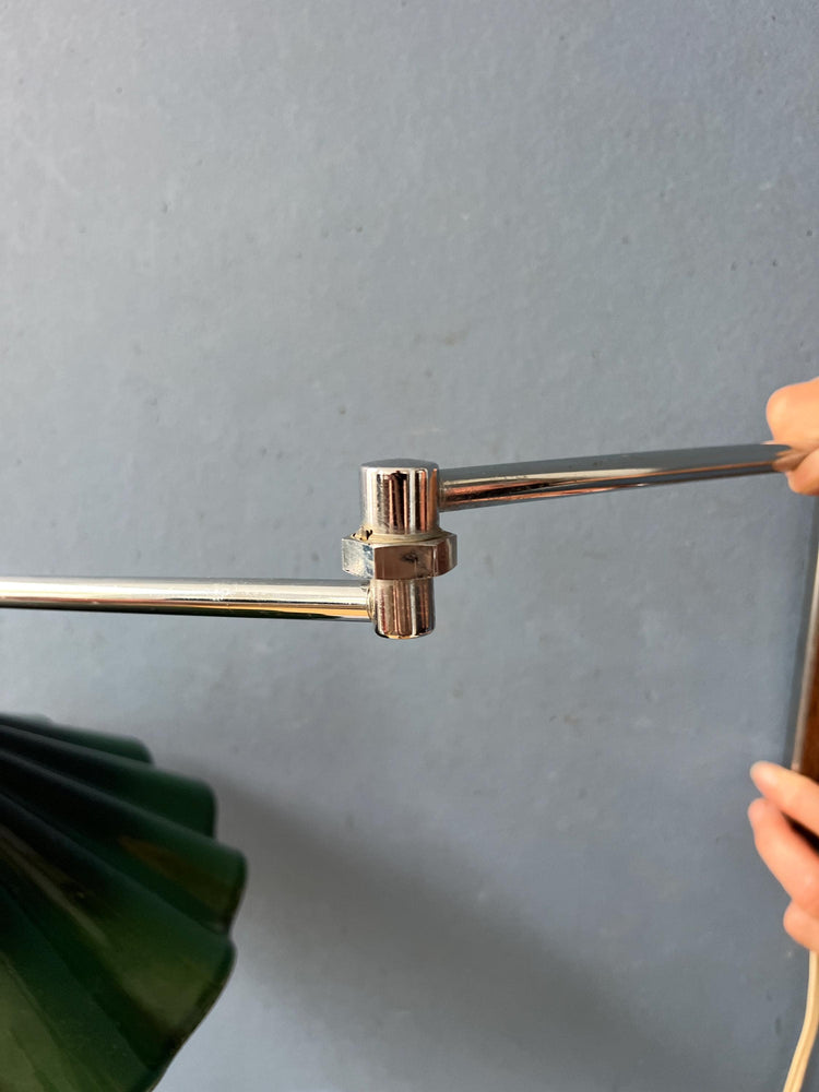 Mid Century Swing Arm Wall Lamp with Green Glass Shade