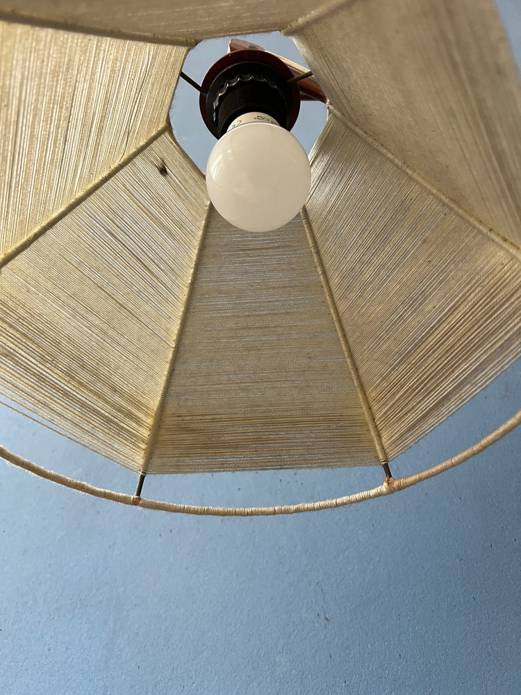 Vintage Wooden Scissor Wall Lamp with Rope Shade