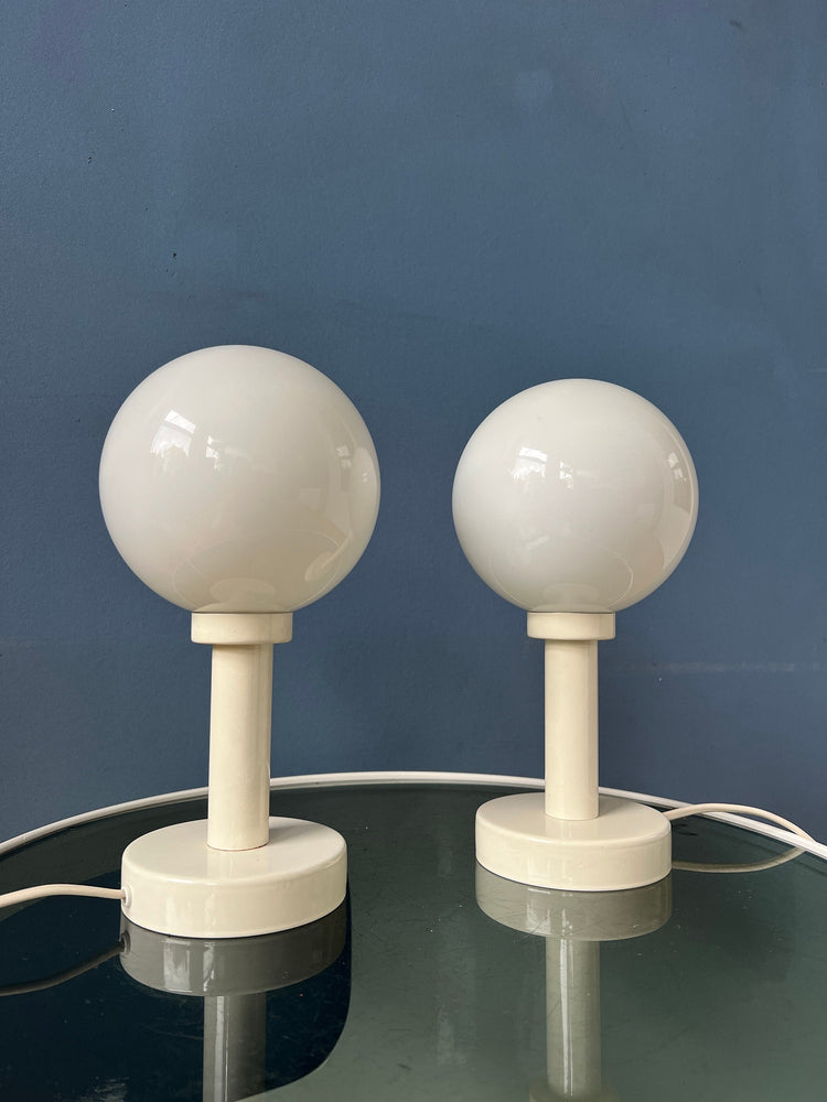 Set (2) of White Space Age Opaline Glass Table Lamps