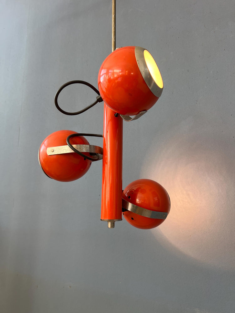 Vintage Red Space Age Pendant Lamp with Three Eyeball Shades