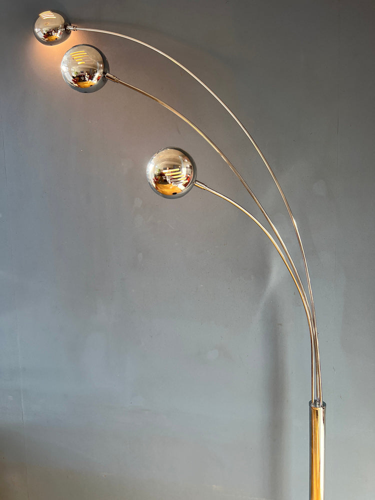 Chrome Three Finger 80s Arc Floor Lamp