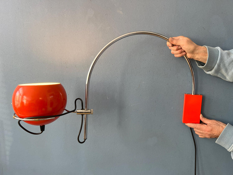 Vintage Orange GEPO Mid Century Arc Eyeball Wall Lamp