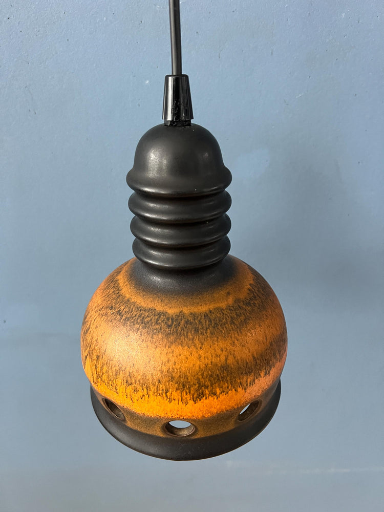 Brown Mid Century West Germany Ceramic Pendant Lamp