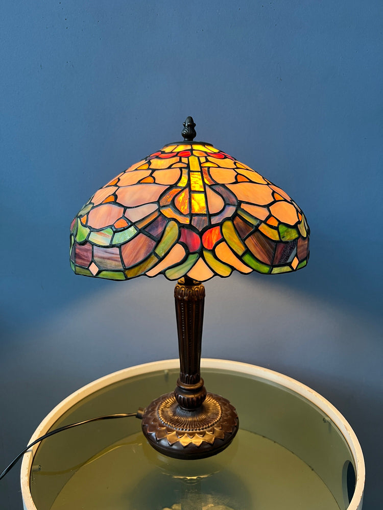 Small Stained Glass Tiffany Art Deco Table Lamp