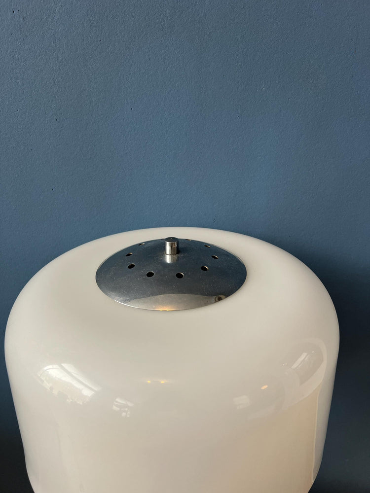 Chrome Space Age Table Lamp with White Plexiglass Mushroom Shade