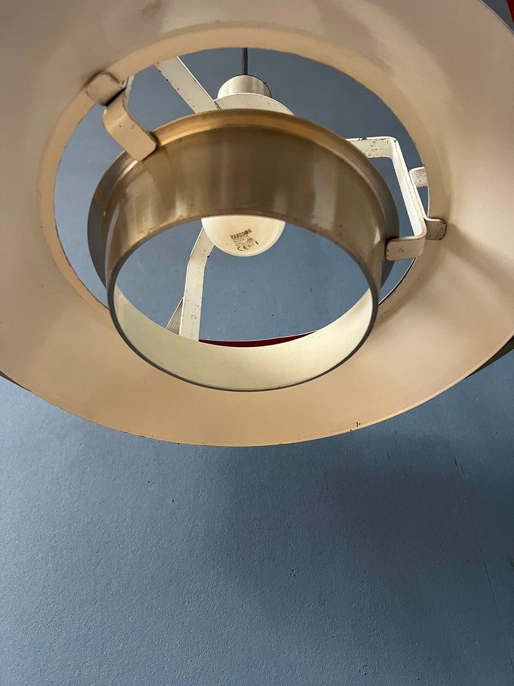 Mid Century Aluminium Pendant Lamp with Orange Lacquer