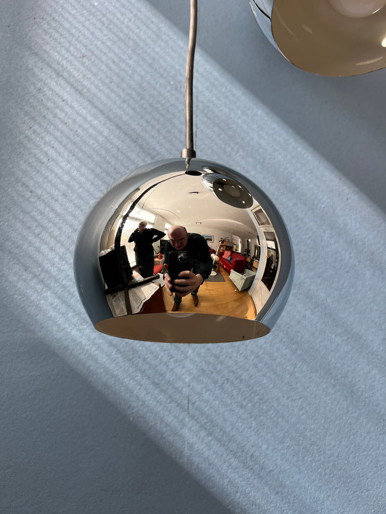 Chrome Mid Century Space Age Eyeball Cascade Pendant Lamp