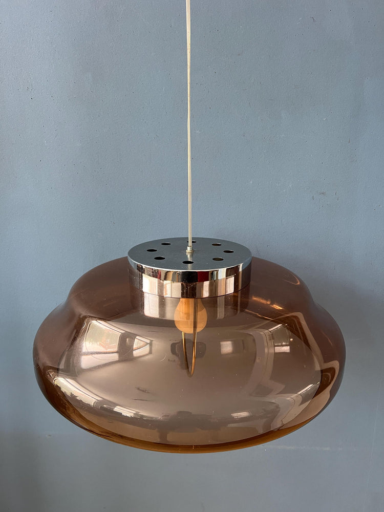 Orange/Brown Plexiglass Space Age UFO Pendant Lamp