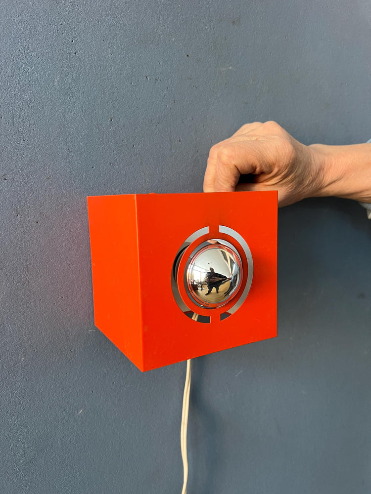 Vintage Orange Philips Space Age 'Cube' Mirror Wall Lamp