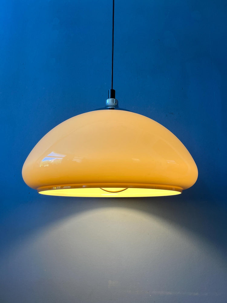 Acrylic Glass Beige Mushroom Pendant Lamp with Chrome Top Cap