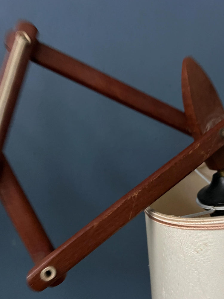 Mid Century Danish Teak Wood Scissor Wall Lamp