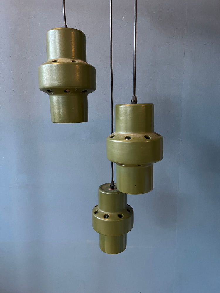 Green West Germany Ceramic Cascade Chandelier Lamp