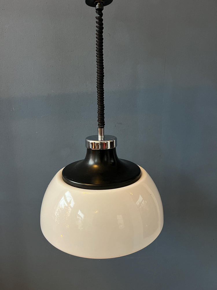 Mid Century Plexiglass Massive Space Age Pendant Lamp with White Acrylic Shade