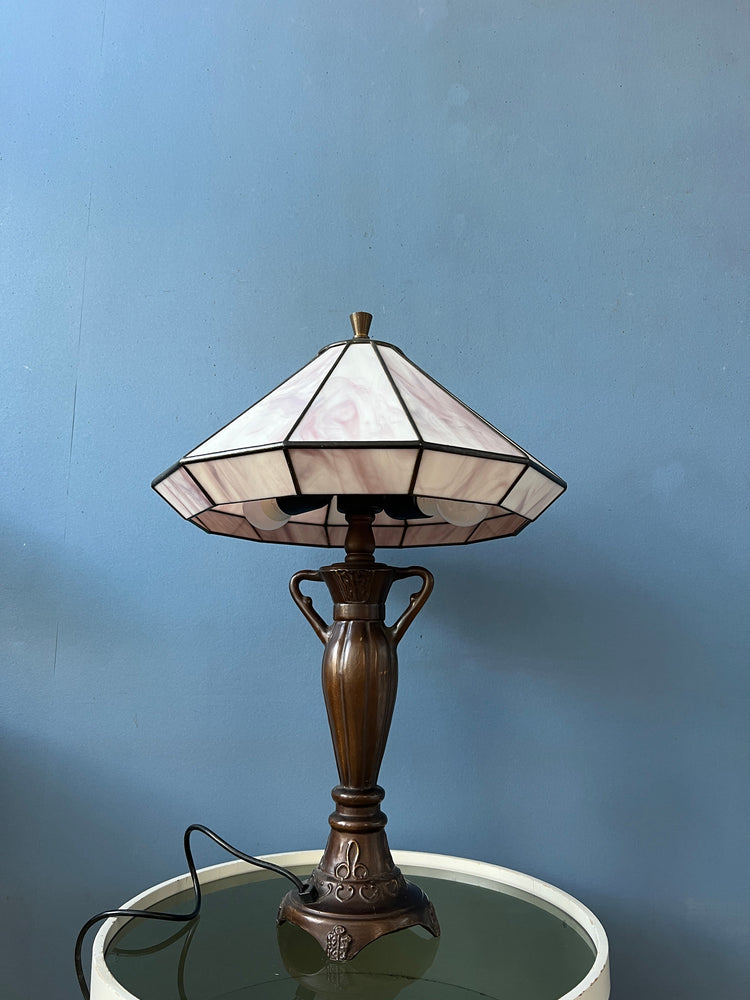 Purple Tiffany Art Deco Stained Glass Table Lamp