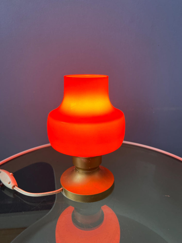 Small Mid Century Orange Glass Table Lamp