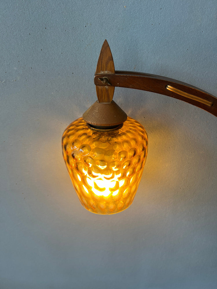 Mid Century Teak Wall Lamp - Glass Wall Light - Adjustable Sconce