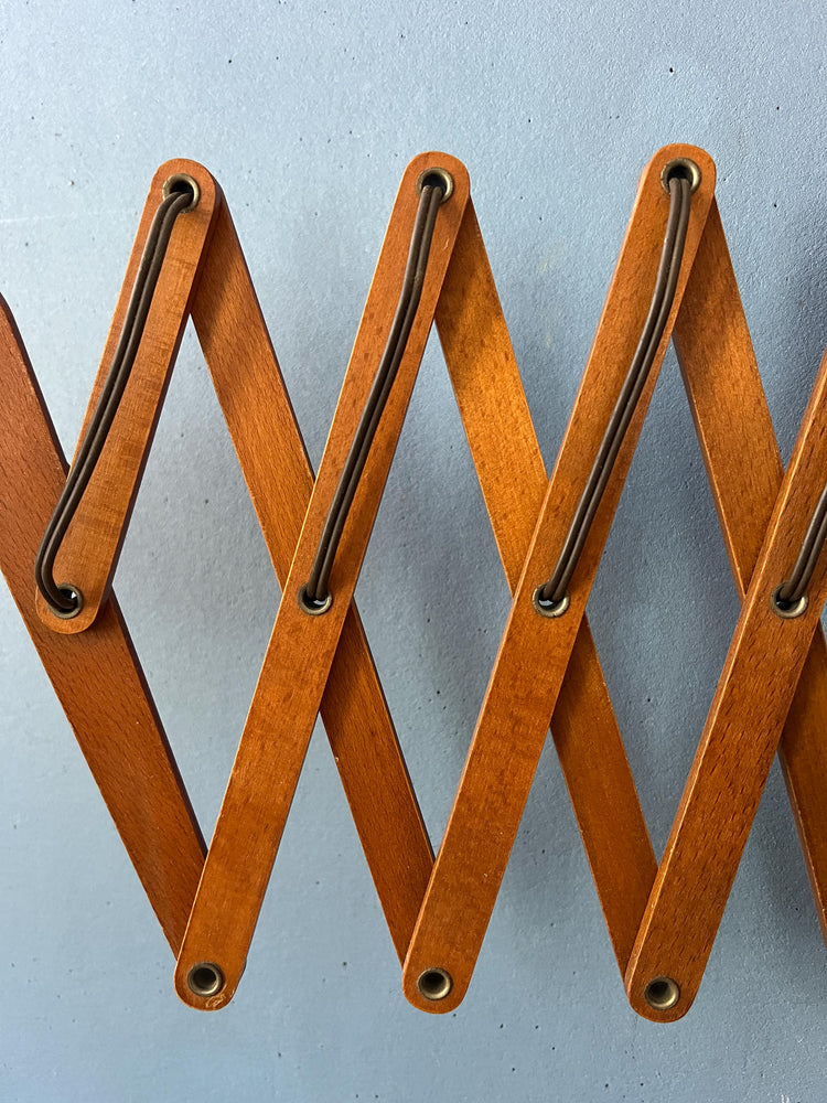 Teak Wood Scissor Wall Lamp with Glass Shade
