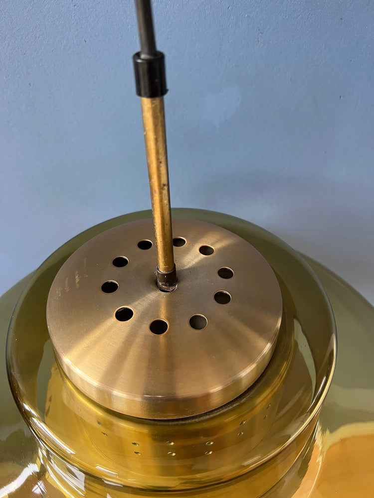 Mid Century Yellow Smoked Glass Dijkstra Space Age Pendant Lamp