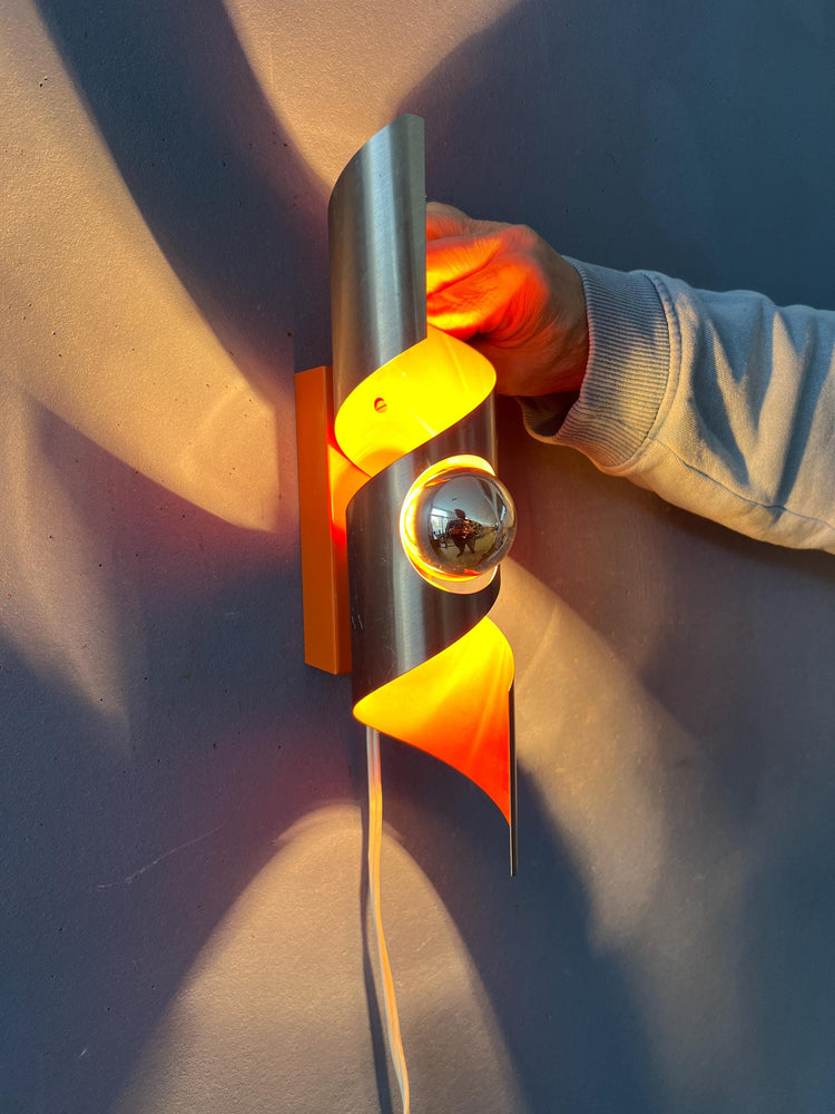 Vintage 'Twisted' Polam Space Age 'Wokkel' Wall Lamp