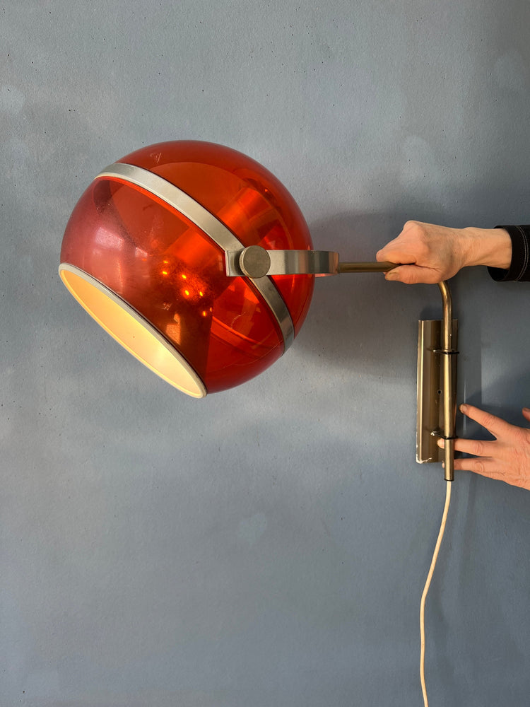 Vintage Orange Dijkstra Globe Space Age Wall Lamp