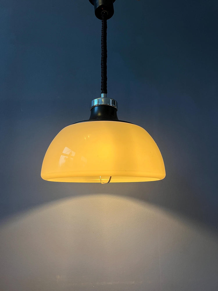 Mid Century Plexiglass Massive Space Age Pendant Lamp with White Acrylic Shade