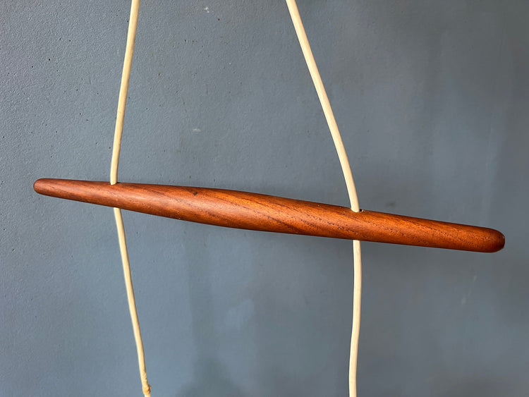 Danish Pendant Lamp with Two Opaline Glass Shades and Teak Wood Elements