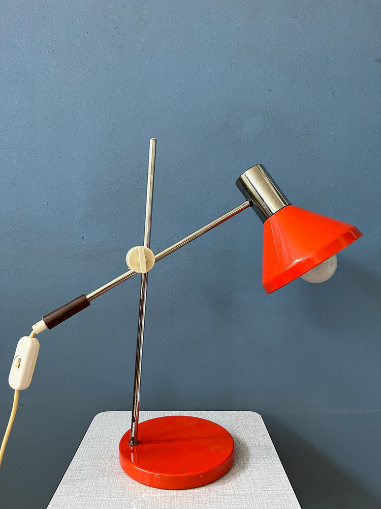 Red Mid Century Desk Lamp - Swing Arm Table Lamp - Chrome Space Age Light