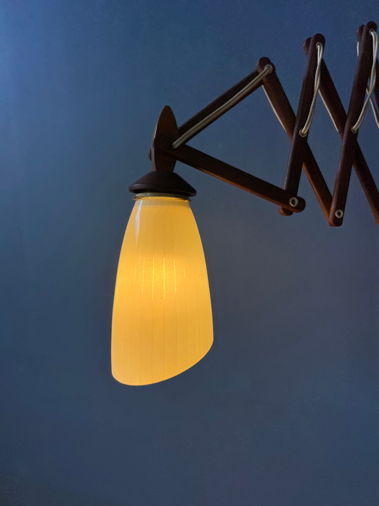 Mid Century Teak Wood Danish Wall Lamp with Glass Shade
