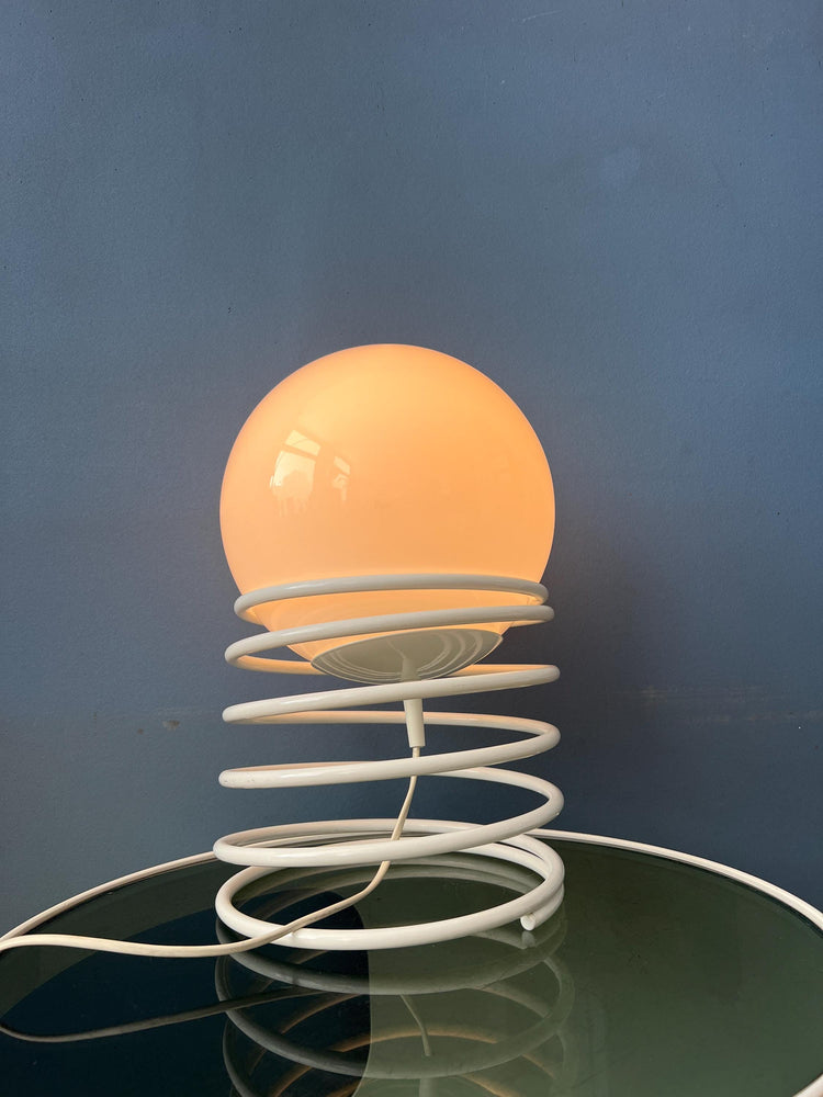 Large Mid Century Opaline Milk Glass Spiral Table Lamp