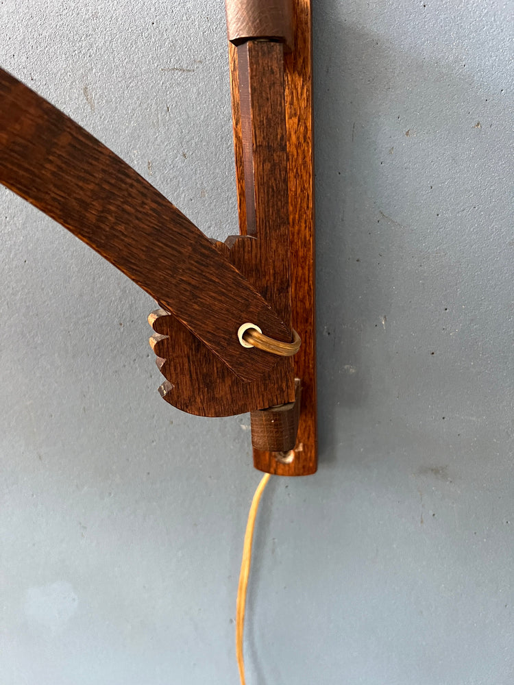 Mid Century Teak Wood Boomrang Wall Lamp with Mushroom Shade