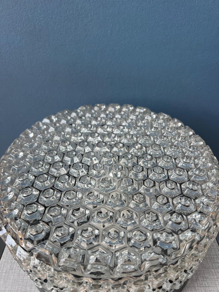 Mid Century Patterned Glass Flush Mount Ceiling Lamp